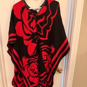 Chico's Black and Red Floral Poncho Top
